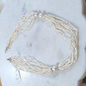 925 Sterling Silver Elegant Pearl and Bead Necklace‎